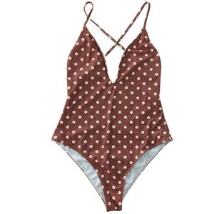 Reformation Cindy One Piece Bathing Suit Swimsuit Polka Dot Brown White Medium M